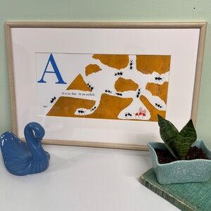 “A is an Ant” Unpublished Alphabet Children’s Book Lithograph Wall Hanging Frame
